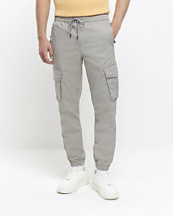 Washed grey slim fit cargo joggers