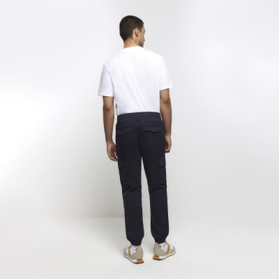 Washed navy slim fit cargo joggers | River Island
