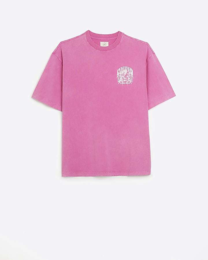 Washed pink oversized fit skull print t-shirt