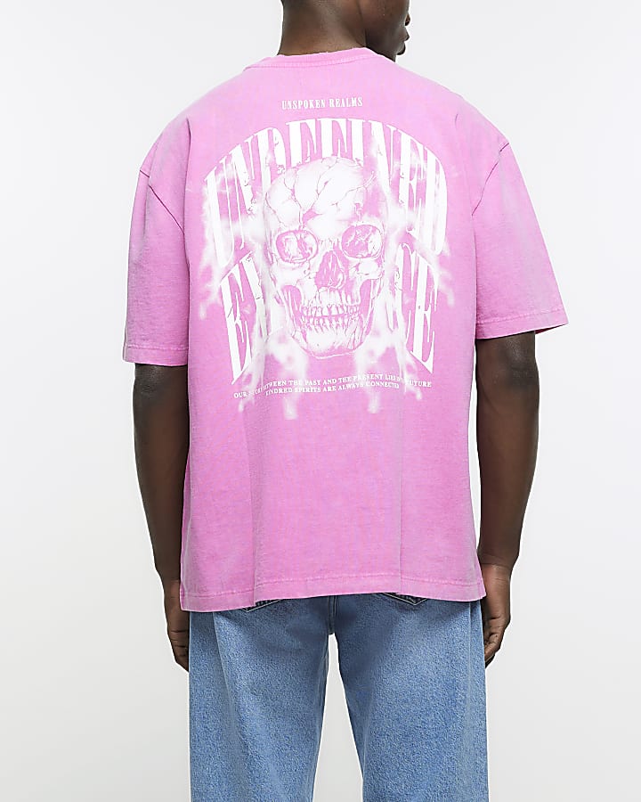 Washed pink oversized fit skull print t-shirt