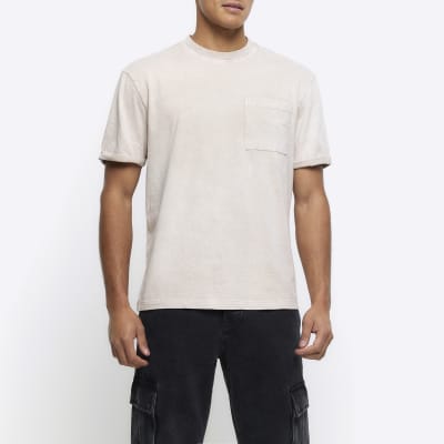 Washed stone regular rolled sleeve t-shirt | River Island