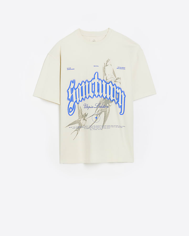 Washed white oversized fit graphic t-shirt