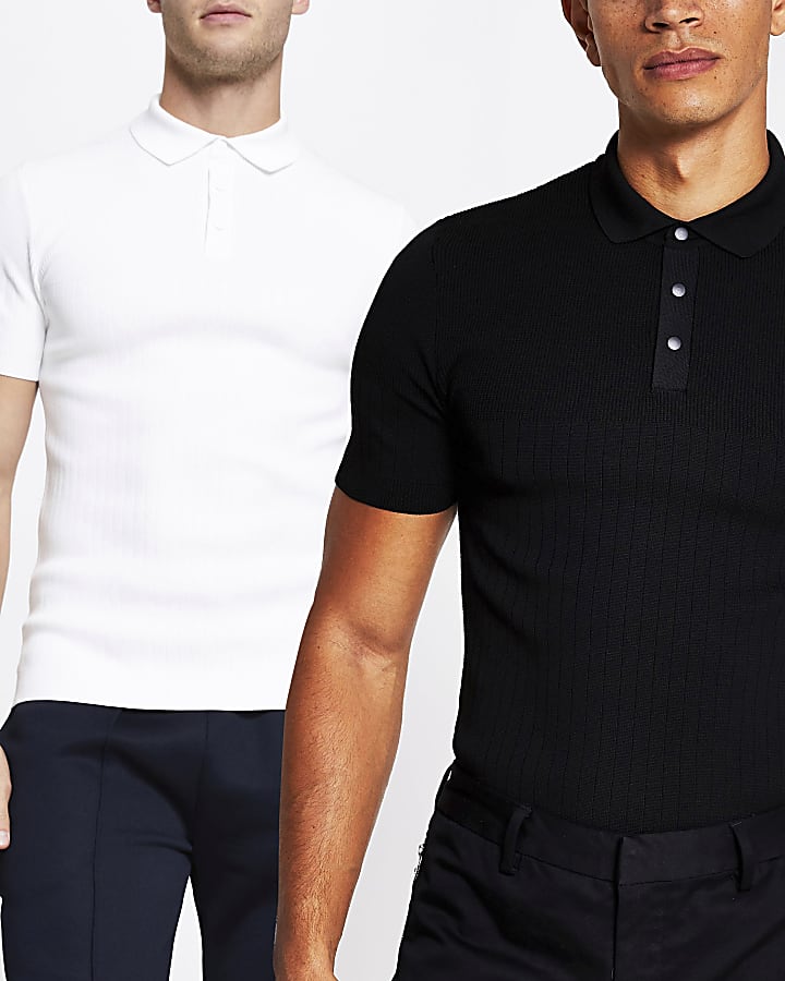 White & black multipack muscle polo shirts