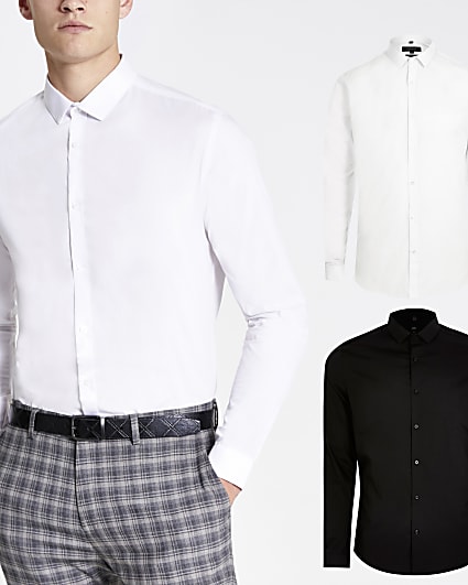 White & black multipack slim Easy Iron shirt