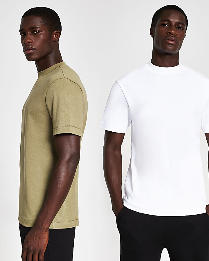 White & khaki multipack premium t-shirts