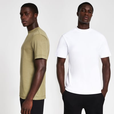 khaki with white shirt