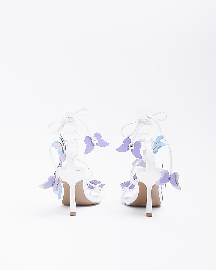 White 3D Butterfly Strappy Heeled Sandals