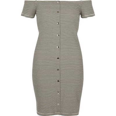 White and black stripe bardot bodycon dress