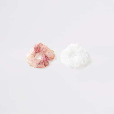 White and pink organza hair scrunchies 2 pack