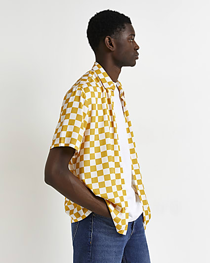 White and yellow checkboard print shirt