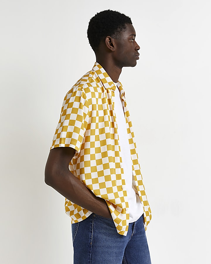 White and yellow checkboard shirt