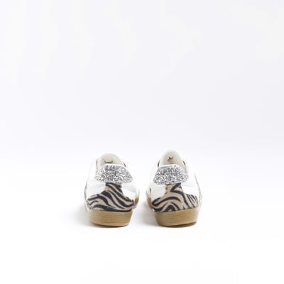 White animal lace up trainers River Island