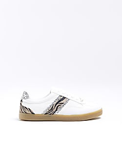 White animal lace up trainers