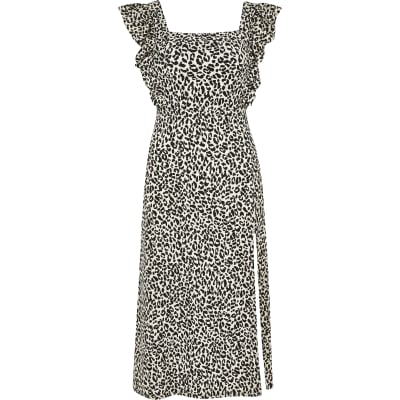 river island leopard midi dress