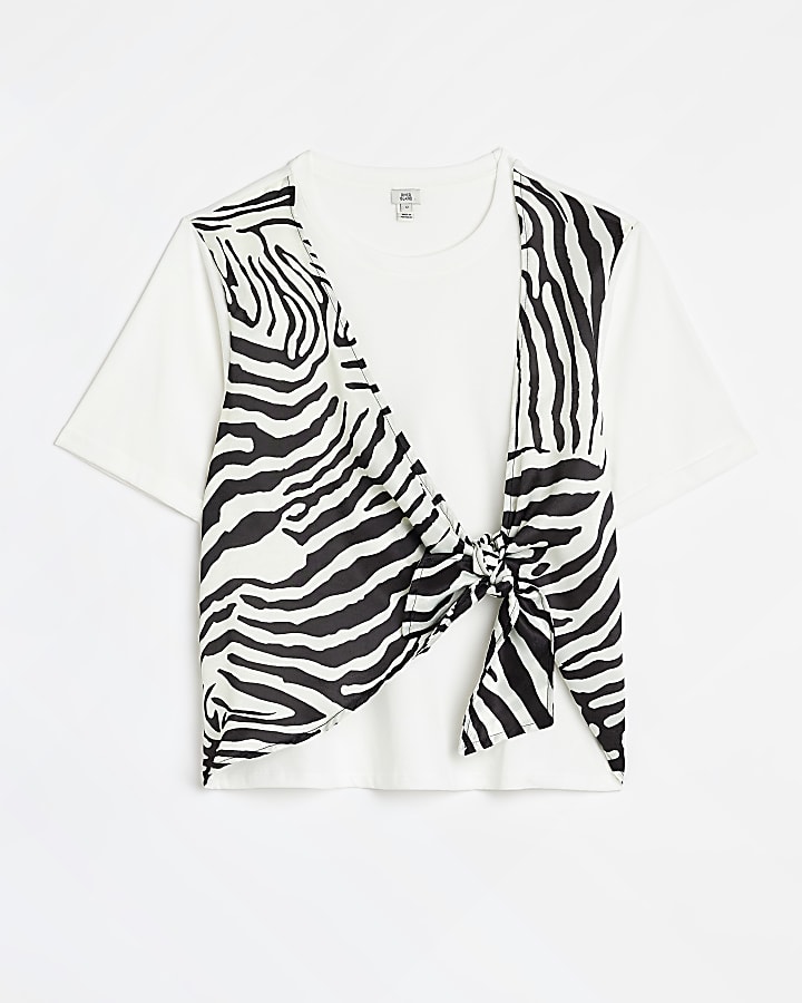 White animal print knot t-shirt