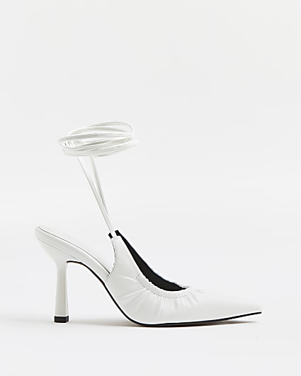 White ankle tie court shoes