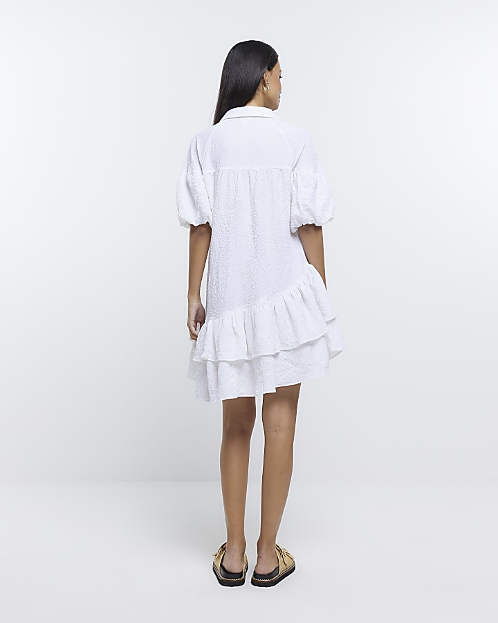 White asymmetric smock shirt mini dress