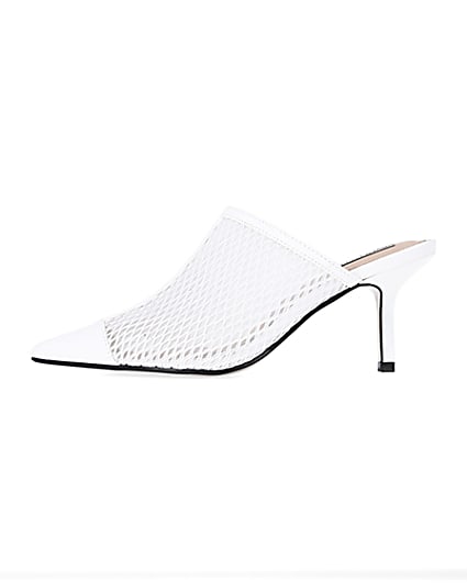 360 degree animation of product White backless heeled court shoes frame-3