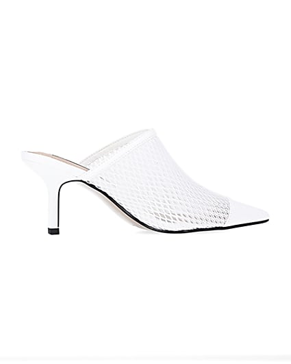 360 degree animation of product White backless heeled court shoes frame-14