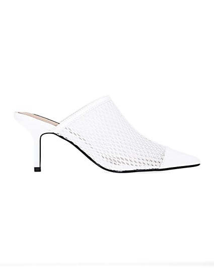360 degree animation of product White backless heeled court shoes frame-15