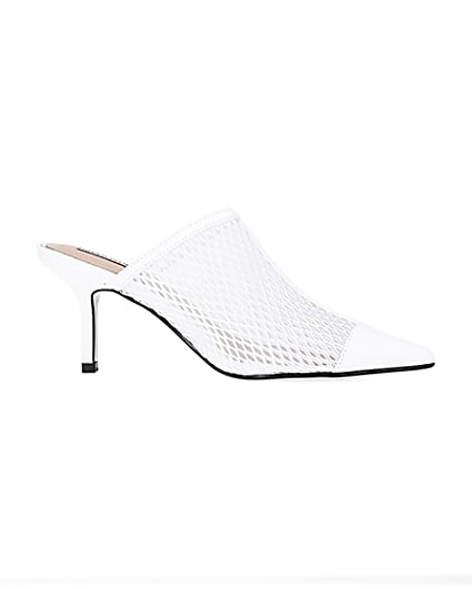 360 degree animation of product White backless heeled court shoes frame-16
