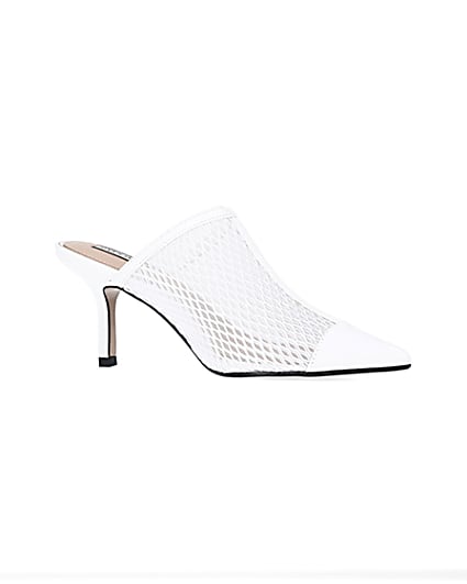 360 degree animation of product White backless heeled court shoes frame-17