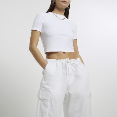 White baggy parachute trousers