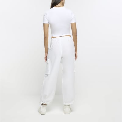 White baggy parachute trousers