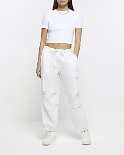 White baggy parachute trousers
