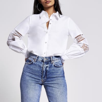 White Balloon Sleeve Shirt | River Island