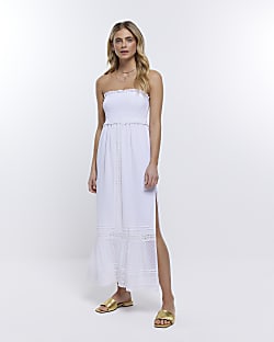 White bandeau beach midi dress