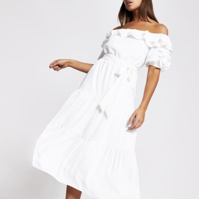 river island white midi dress