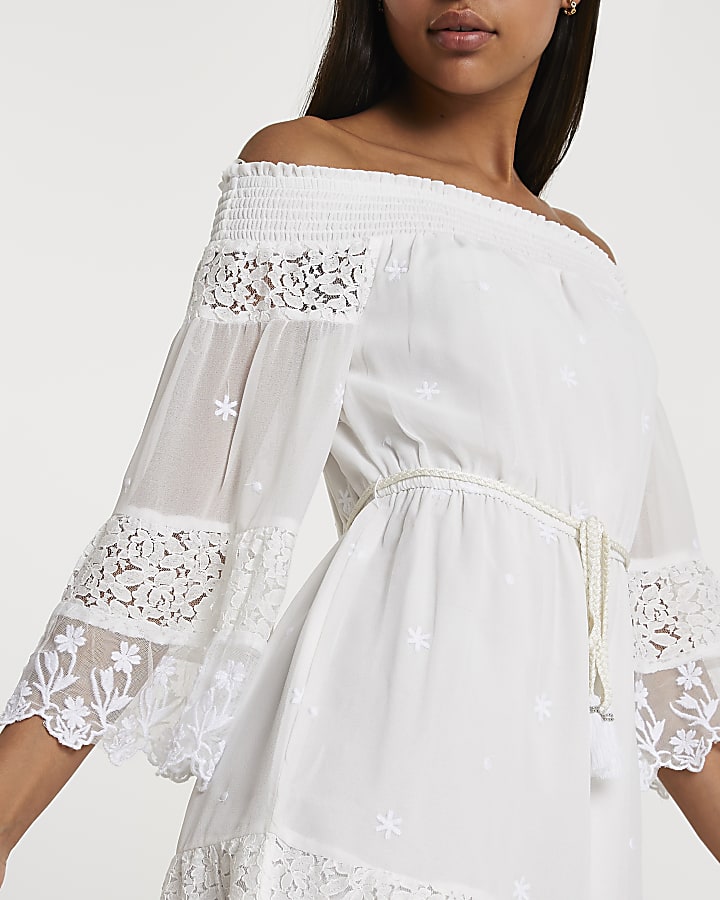 White bardot lace dress