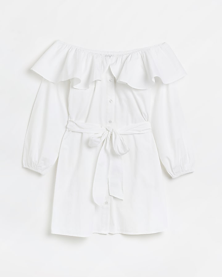 White bardot mini shirt dress