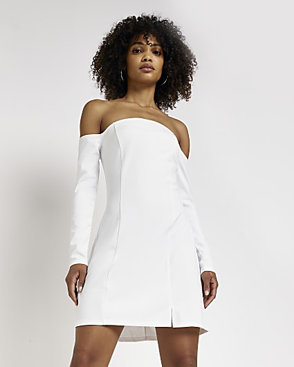White bardot shift mini dress