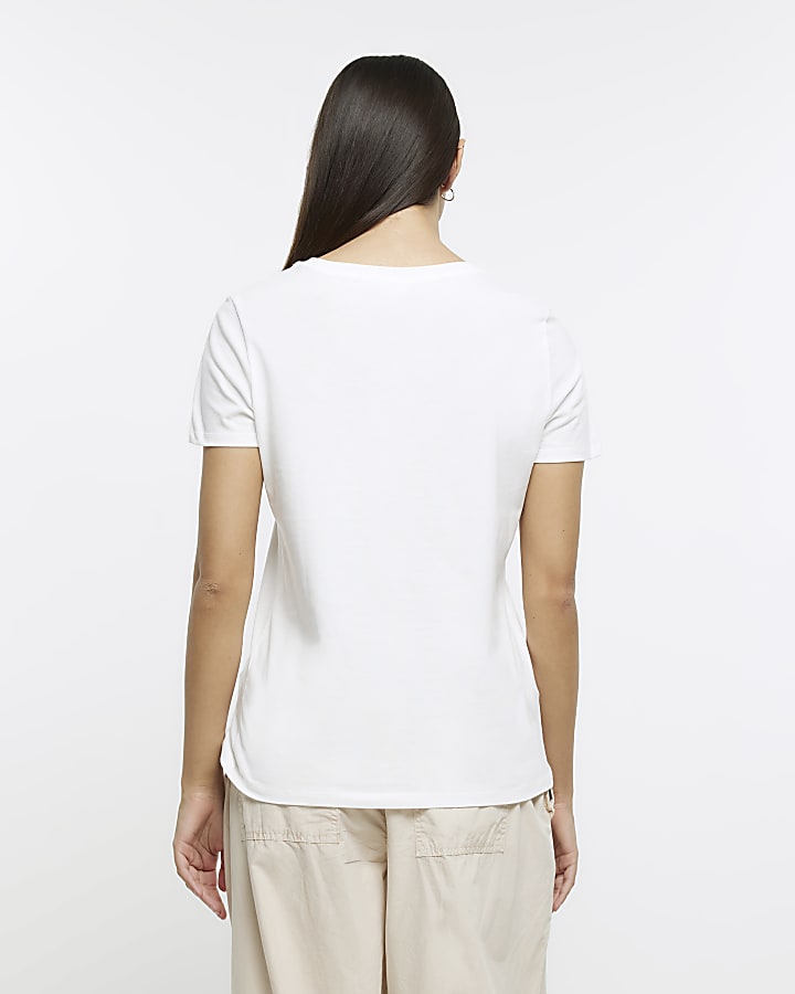 White beaded short sleeve t-shirt