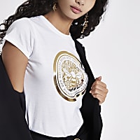 White bee foil print fitted T-shirt