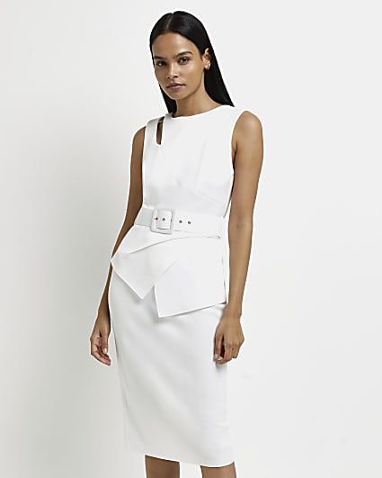 White belted bodycon dress