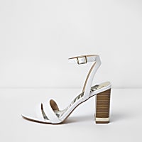 White block heel barely there sandals