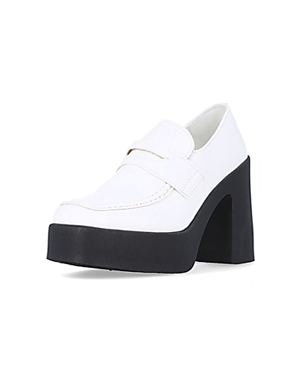 360 degree animation of product White block heeled loafers frame-0