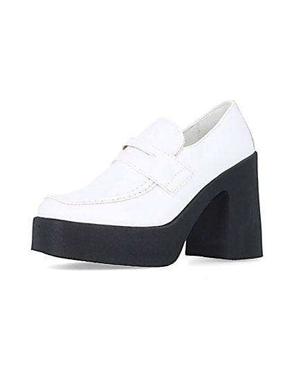 360 degree animation of product White block heeled loafers frame-1