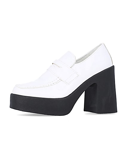 360 degree animation of product White block heeled loafers frame-2
