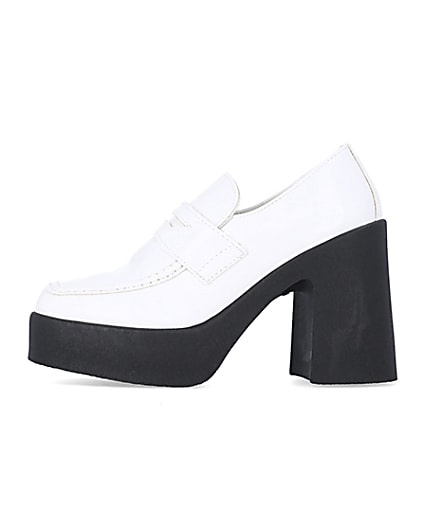360 degree animation of product White block heeled loafers frame-3