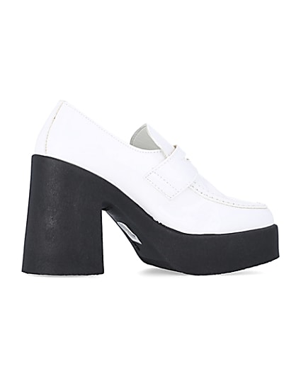 360 degree animation of product White block heeled loafers frame-14