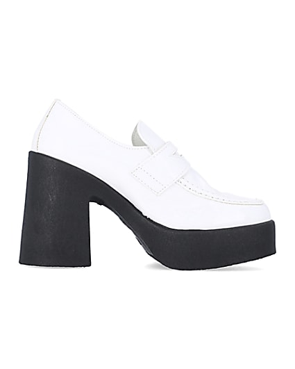 360 degree animation of product White block heeled loafers frame-15