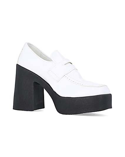 360 degree animation of product White block heeled loafers frame-17