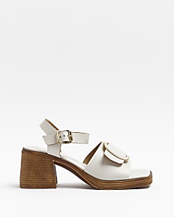 White block heeled sandals