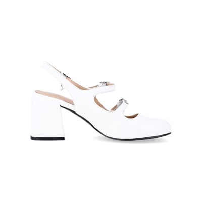 360 degree animation of product White block heeled shoes frame-15