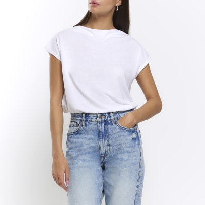 White boat neck tshirt River Island