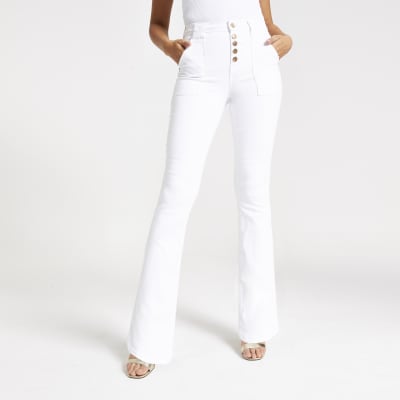white bootleg jeans